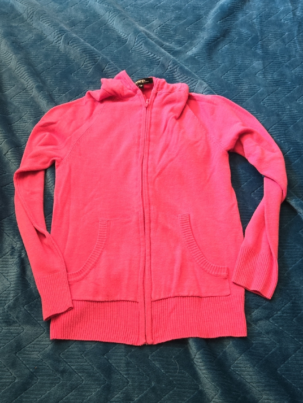 4/$20 George Pink Zip-Up Hooded Cardigan Sweater